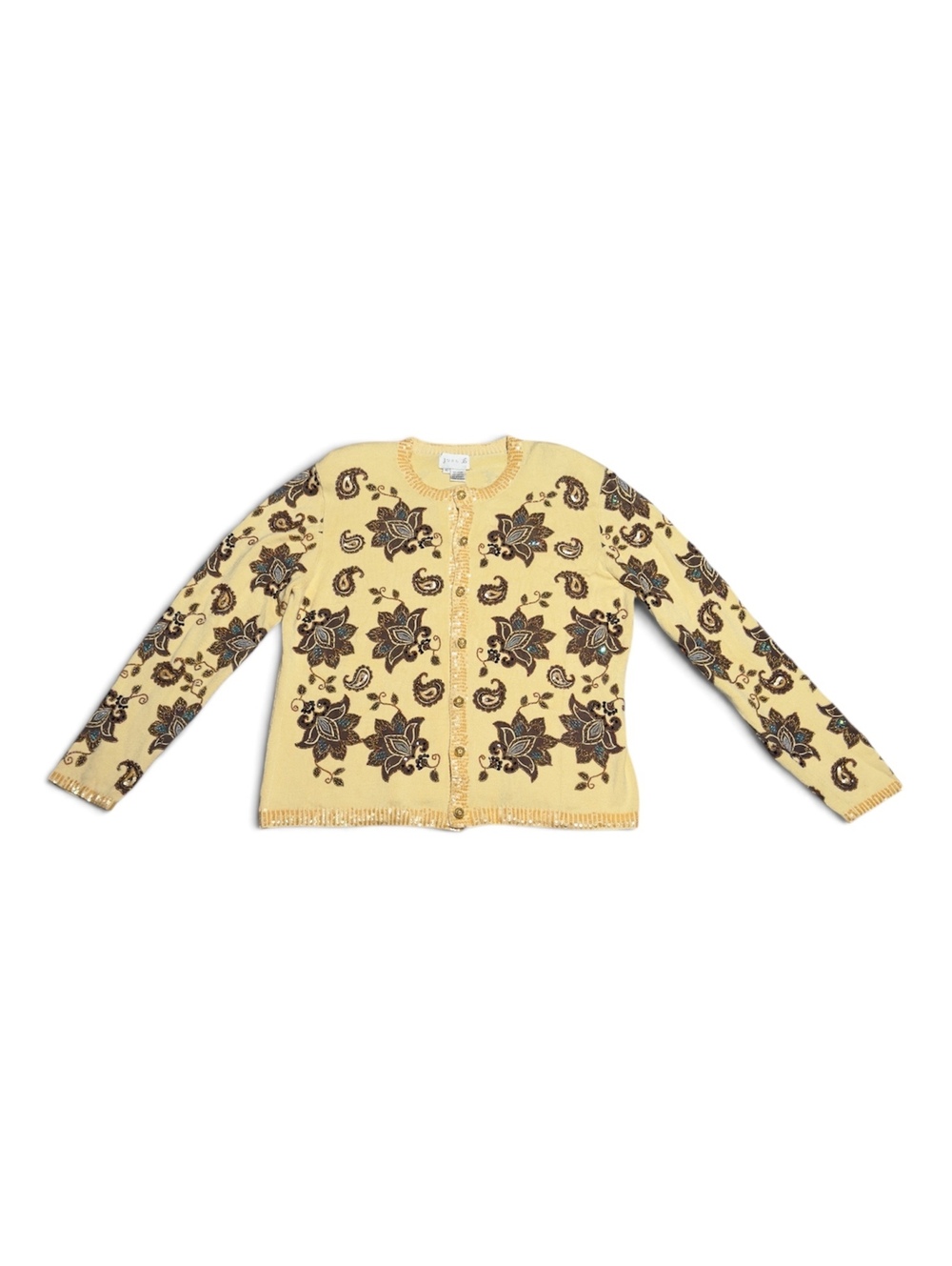 Vintage NWT Y2K Just B Cream Floral Beaded Sequin Cardigan XL
